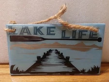 Handmade Resin Hanging Wood Sign 3.25x5.75 Lake LIfe