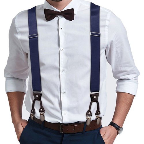 Buyless Fashion Satin Men 2 Pack Suspender 48" Adjustable 6 Clip Y Leather End - Picture 49 of 49