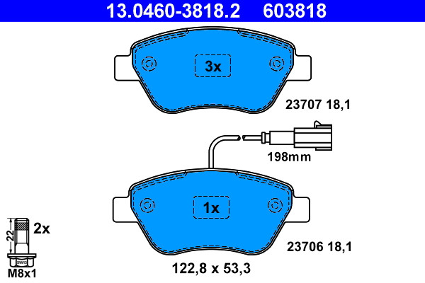 Front ATE 13.0460-3818.2 Brake Pad Set, disc brake for CITROËN,FIAT,LANCIA,PEUGE
