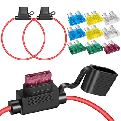 2 Pack 12 AWG Inline Fuse Holder 11.8 Inch 12V ATC/ATO Blade Fuse Holder with Wa