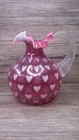 vintage Fenton Cranberry opalescent heart optic ruffled edge vase       Z108