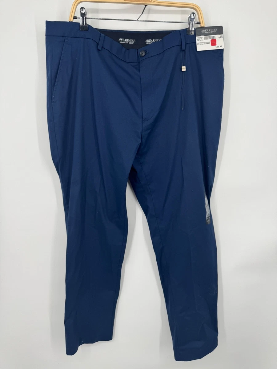 Pantalon Habillé Homme Kenneth Cole New York, 100% Laine, Rayé Noir/gris, US 36S, Neuf Avec Défaut
