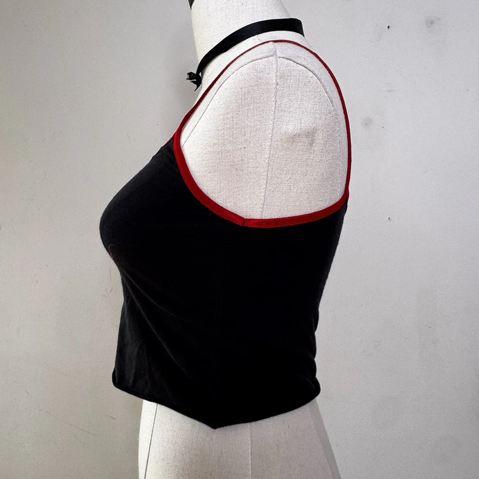 Camiseta sin mangas Y2K PEEKABOO negra roja cami bebé corte Mallgoth hada bruja gótica S Foto 4 de 4