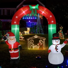 Christmas Santa Claus & Snowman Archway 8FT Inflatable Arch w/ Light Decorations