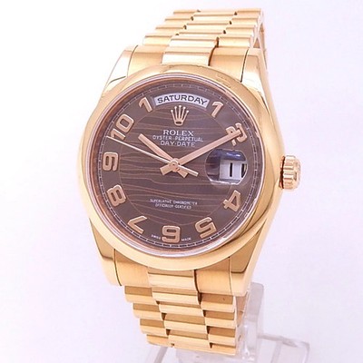 Rolex Day-Date 18k Rose Gold President Auto Chocolate Wave Men's Watch 118205