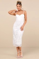 Lulus Brittley Embroidered Bustier Midi Dress White L