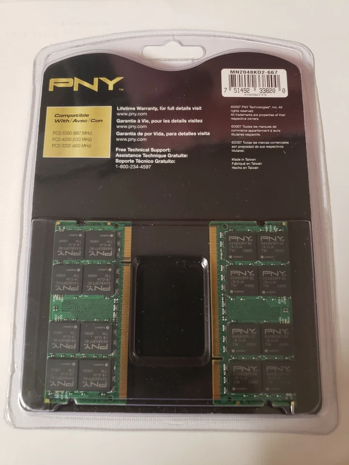 PNY Optima 2gb Kit (qty 2x1gb PC2-5300, 667Mhz) Laptop Memory - Image 2 of 2