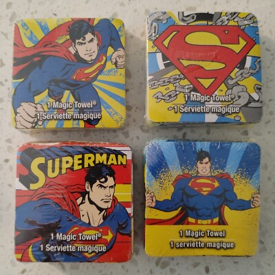 Set of 4 Superman DC Comics Magic Towel Very Rare HTF Lot Bundle