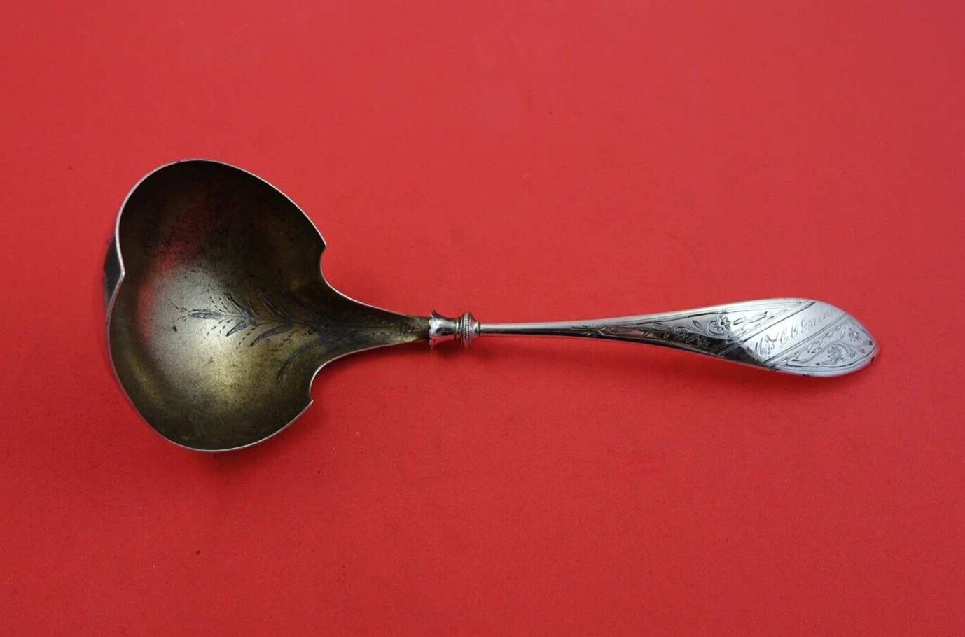Pattern Unknown by Gorham Sterling Gravy Ladle GW Brite-Cut c.1860-70's 8 1/4"