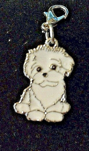 White Maltese Bichon Dog Pup Bag Purse Charm Dangle Zipper Pull Jewelry - Picture 2 of 2