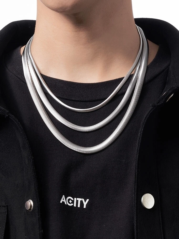 Mens flat silver chain necklace deals