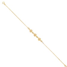 Real 14K Yellow Gold CZ Triple Heart Bracelet Rolo Link Chain 8'' Womens