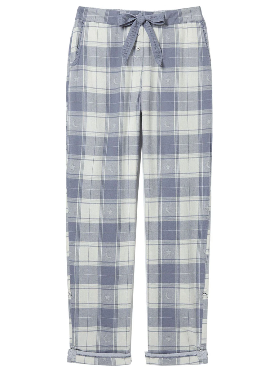 New Fat Face 100 Cotton Eva Moon Stars Pale Blue Check Pyjama