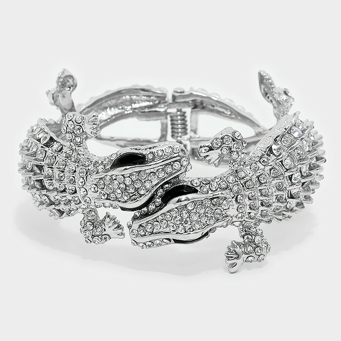 Crystal Rhinestone Cocktail Bangle Bracelet Wrap Alligator