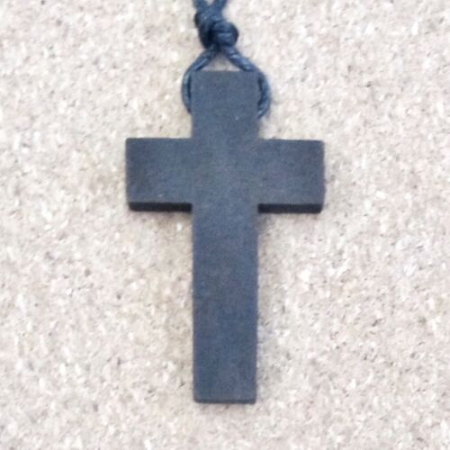 WOODEN CROSS NECKLACE PENDANT CHARM WOOD BLACK CORD JESUS CRUCIFIX MEN WOMEN - Picture 3 of 5