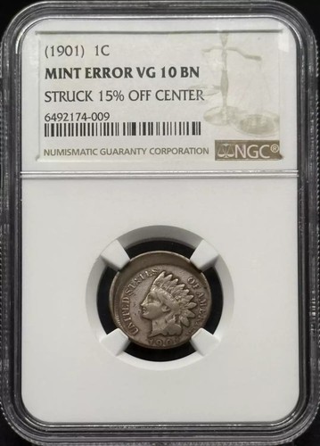1901 Indian Head Cent NGC VG-10 BN Mint Error