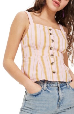 Topshop 165443 Womens Sleeveless Stripe Crop Tank Top Pink Size 8 US