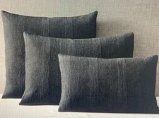 ONE Restoration Hardware Banded Washed Linen Lumbar Sham Black New