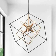 LNC Black Sputnik Candlestick Island Chandelier Square Modern Industrial 6-Light