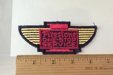 Vintage Firestone One-Stop Service Embroidered Sew-on Patch, 4.75"x2"