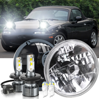 Pair 7inch For 90-97 Mazda NA Miata MX5 MX-5 H6024 LED Headlights Hi/Lo Beams ++