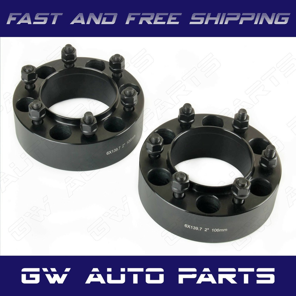 4 Pcs 2 inches Black 6x5.5 to 6x5.5 inches Wheel Spacers M14x1.5 108mm