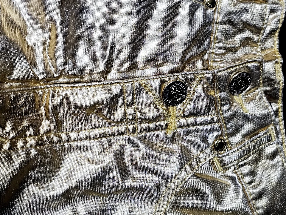 Calça discoteca vintage década de 1990 Lawman ouro/prata metálica cintura alta, rodeio - Imagem 2 de 4