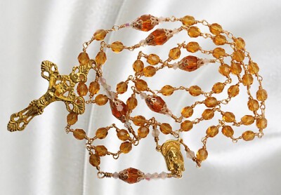 Unbreakable Handmade Catholic Rosary made with Topaz Czech Crystals