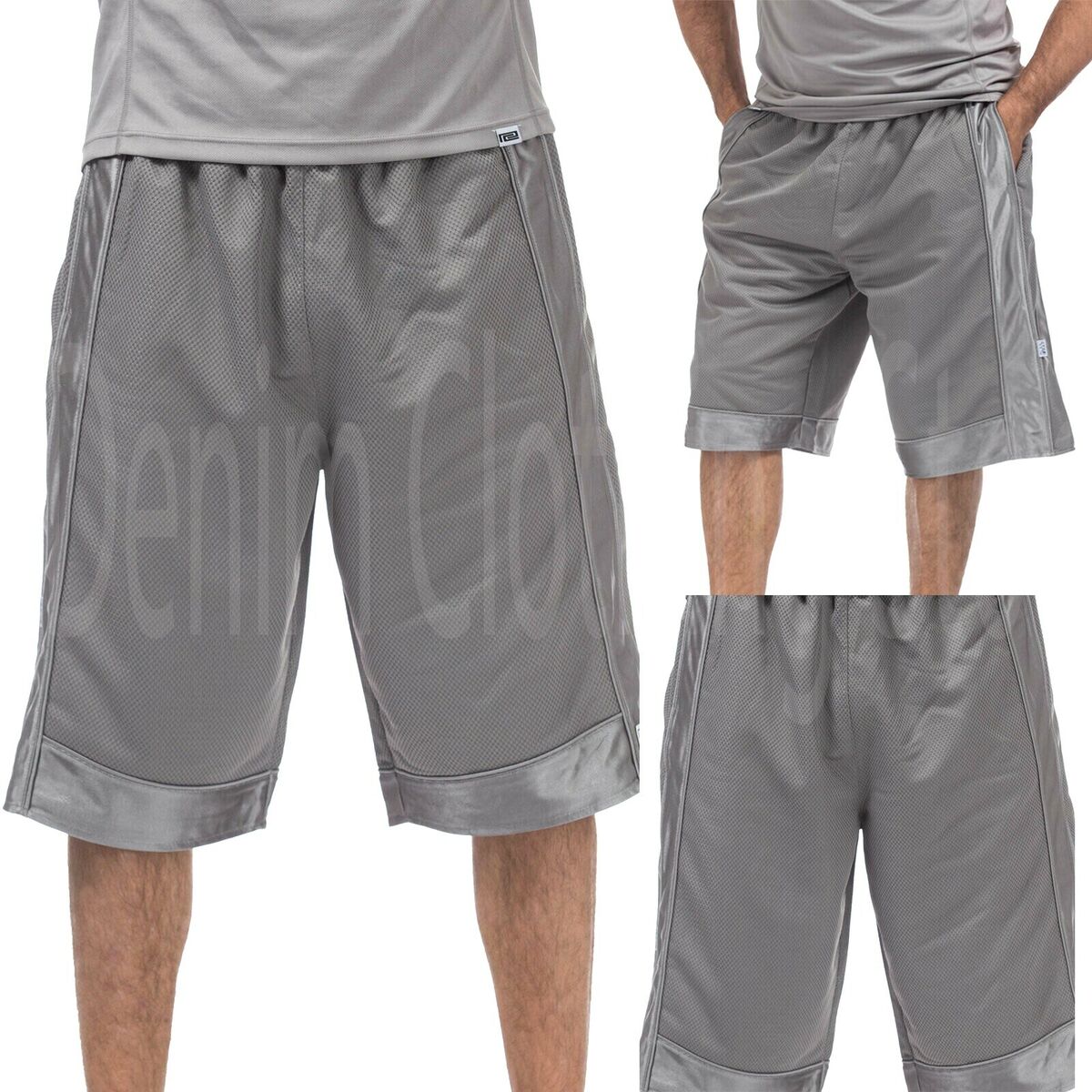 NEW Pro Club Basketball Shorts Mesh/Lined No Pocket Satin Trim Lg-7XL Lt  Grey