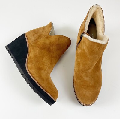 Eileen Fisher Chalet Suede Wedge Ankle Booties Tan Chestnut Womens Size US 9 NEW