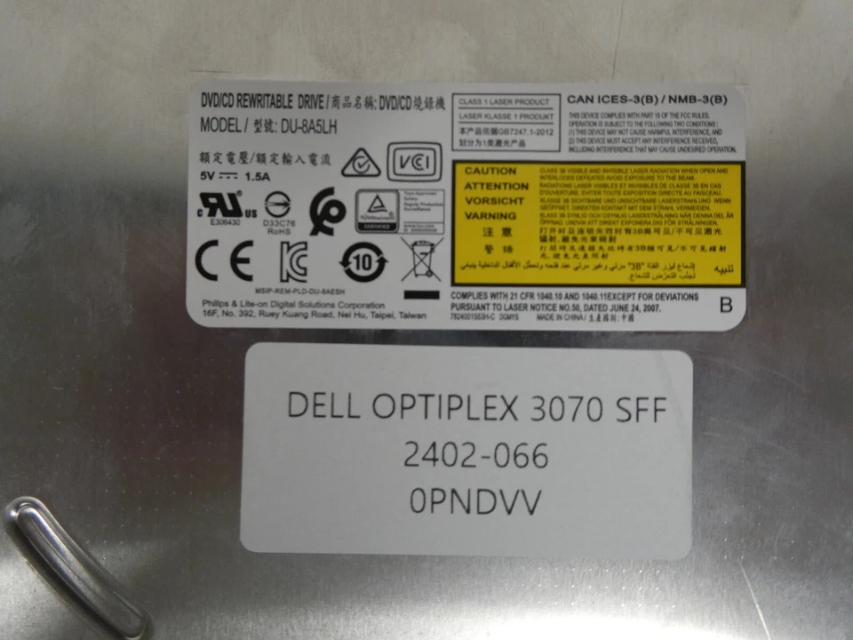 Dell Opti 3070/7050/60 Desktop Slim DVD/CD-RW Disk Drive DU-8A5LH 0PNDVV PNDVV - Image 3 of 4
