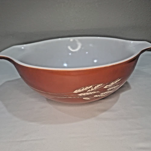 Vintage PYREX Mixing Bowl AUTUMN HARVEST WHEAT RUST CINDERELLA 444 4QT 10.5"NICE