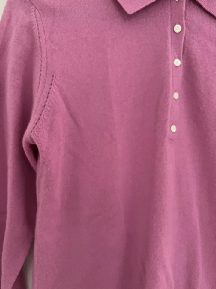 日内瓦羊绒毛衣女式 M 粉色领 Polo 套衫豪华学院风时尚 — 第 3/4 张图片