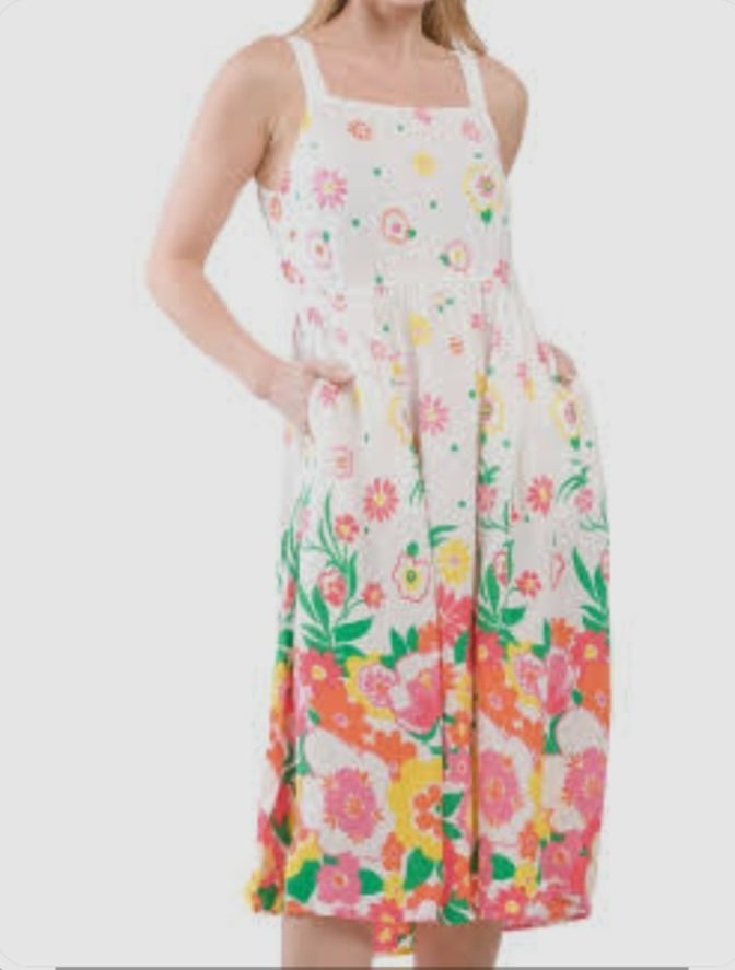 Mister Zimi Sophie Floral Print Midi Summer Dress White Meadow Size 10 Easter