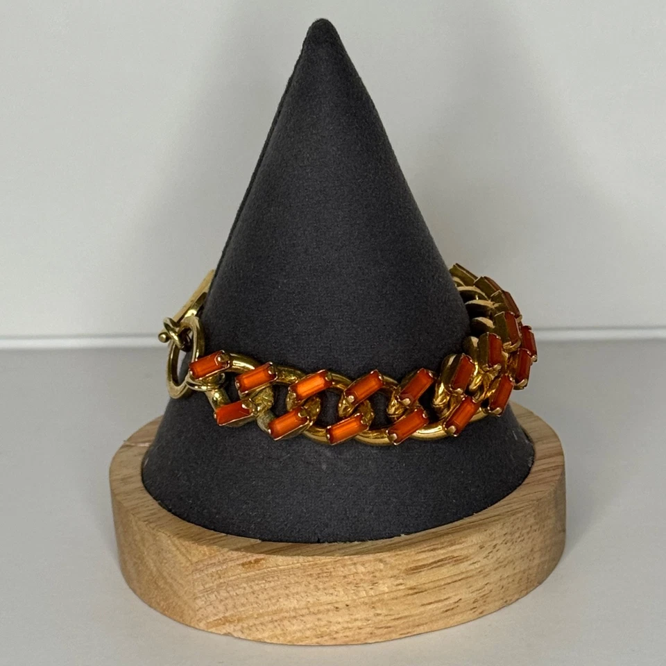 Pulsera Gruesa Carolee Naranja Baguette Vidrio Cierre Palanca Tono Dorado Foto 4 de 4