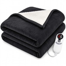 Electric Heated Blanket Flannel Sherpa Full 72"x84" Iron Gray 9 Heat Settings Ti