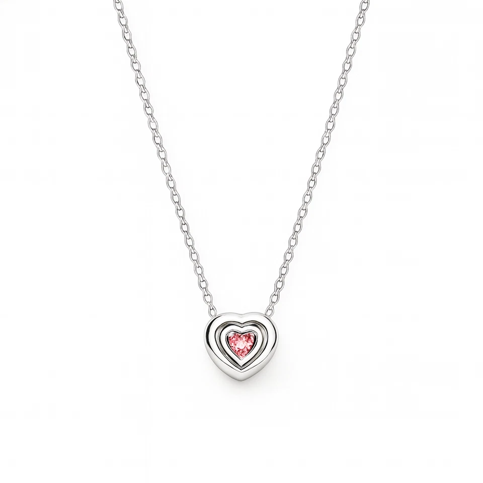 Collar Corazón Elevado Rosa, Plata de Ley 925, Ajuste Pandor Foto 3 de 4