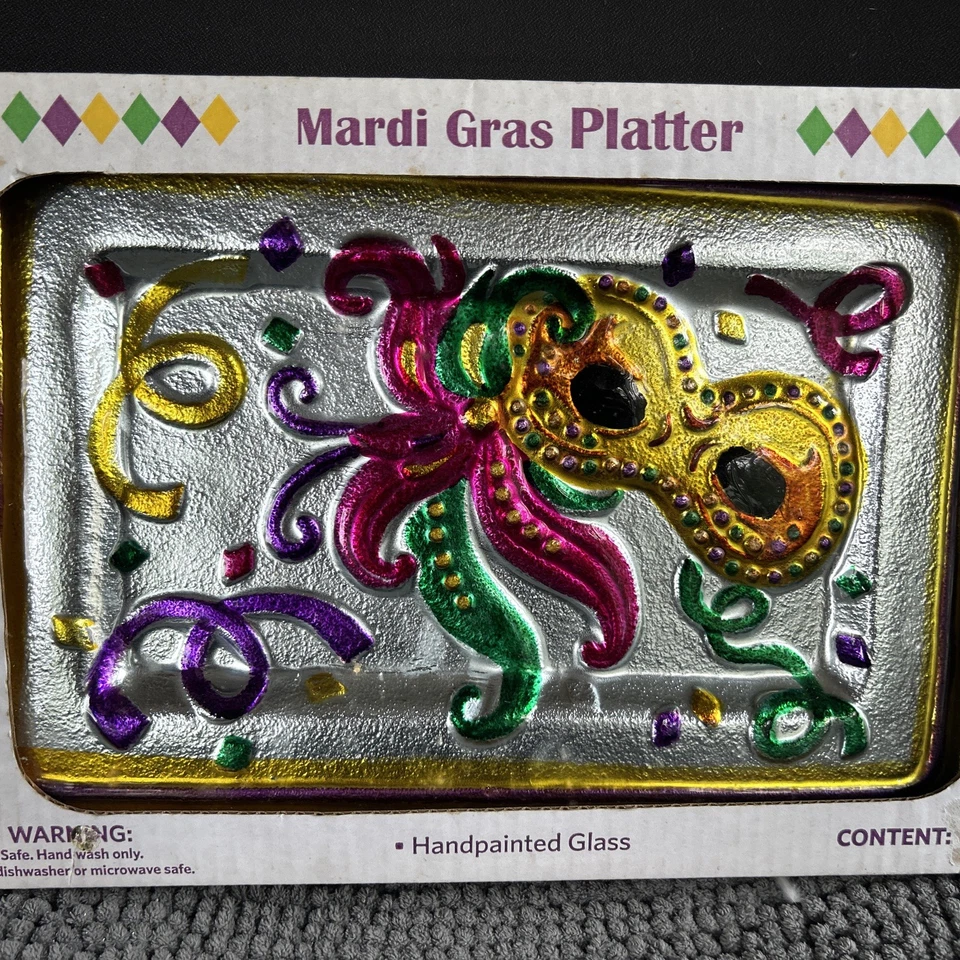 Sam's Handpainted Glass Serving 14 Inch Mardi Gras Platter - Image 2 of 3
