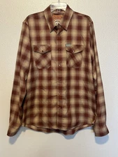 DIXXON Flannel Co PUEBLO Plaid Beige Brick Red  L T Pearl Snap Mens Shirt