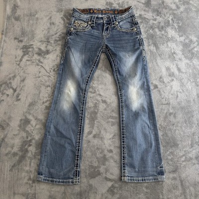Rock Revival Wynton Slim Boot Jeans Stretch Distressed Denim Mens 27/27