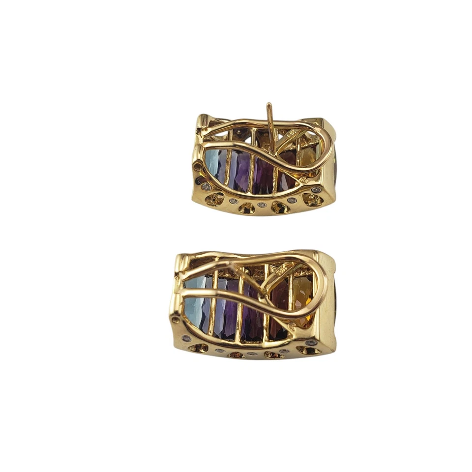 Pendientes Omega de oro amarillo de 18 quilates con piedras preciosas arco iris y diamantes #20720 Foto 4 de 4