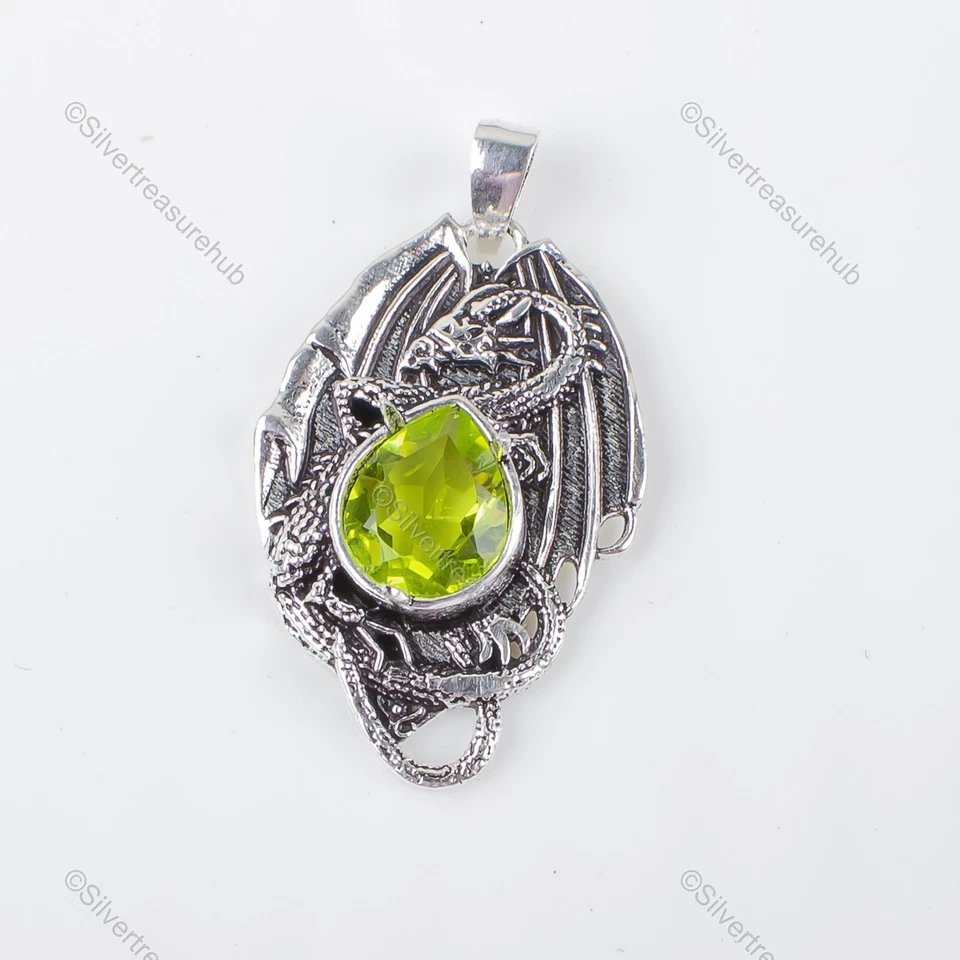 Peridot Gemstone Sterling Silver Ethnic Friendship Day Bezel New Pendant Jewelry - image 4 of 4