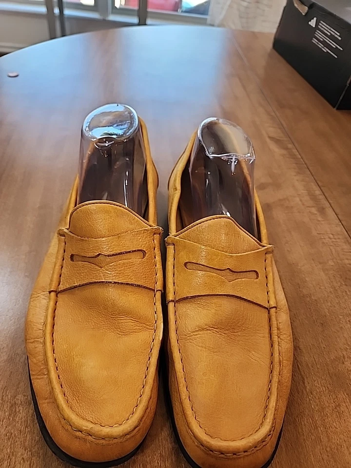 Donald J Pliner Hombre Tostado/Dorado Cuero Penny Mocasines 12 M  Foto 2 de 4
