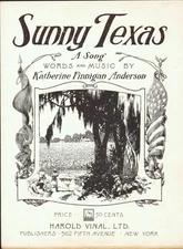 Sunny Texas 1928 KATHERINE FINNIGAN ANDERSON Suffragist POET Sheet Music
