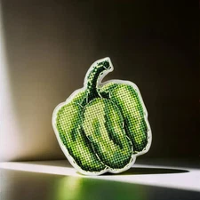 DIY Cross-stitch embroidery kit on a plastic base Green Bell Pepper Magnet