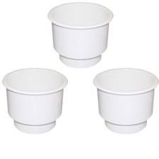 3 PCS Recessed Drop in Plastic Cup Drink Holder with Drain White