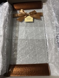 Hallmark-Elegant Glass Appetizer Platter W/ Brown, Copper Colored Edges
