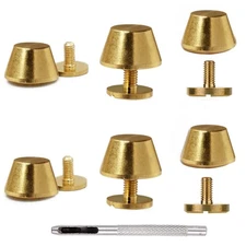 6Pcs Handbag Purse Feet, Round Metal Brass Studs Screw-Back Feet for PursesTotes