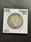 1908 P Barber Silver Quarter VG Very Good U.S. 25c Type Coin (Raw18792)