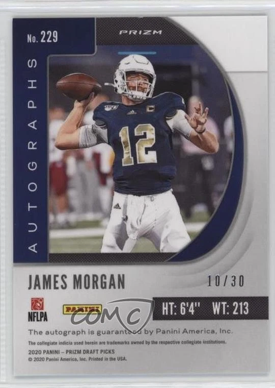 2020 Prizm Draft Picks Rookies Carolina Blue /30 James Morgan Rookie Auto RC - Image 2 of 2